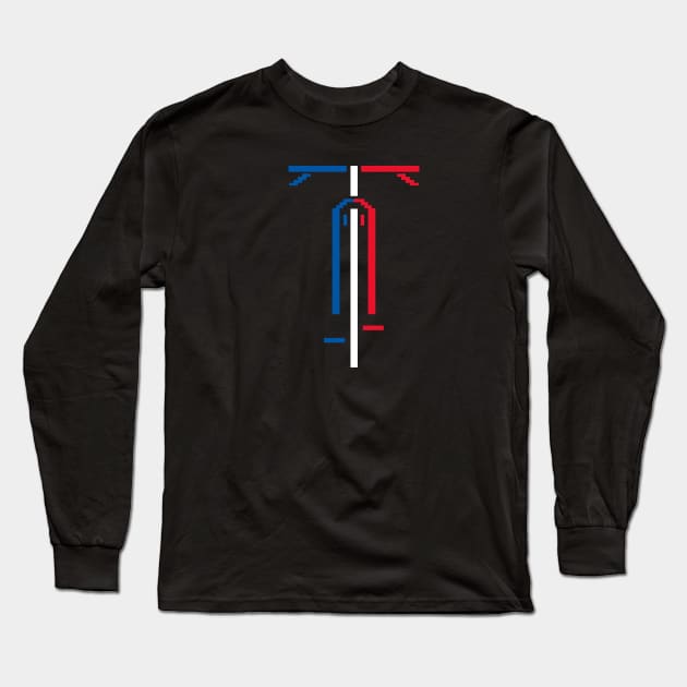 France Flag Biking Pixel Icon Symbol Art Cycling Love Bike Riding Art Long Sleeve T-Shirt by TeeCreations